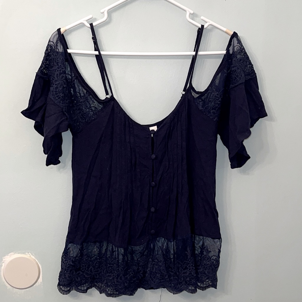 Navy Cold Shoulder Top